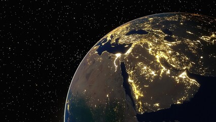 Wall Mural - realistic united arab emirates from space, uae from space, night saudi arabia from space 3d render