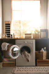 Wall Mural - Stylish room interior with washing machine. Design idea