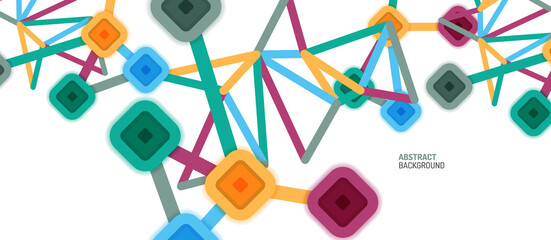Abstract square dot connections, flat style multicolored geometric background for Wallpaper, Banner, Background, Card, Book Illustration, landing page or poster design