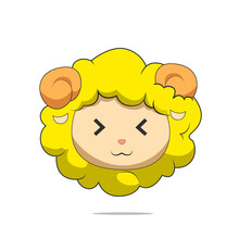 Cute Yellow Sheep Looks Happy. Sheep Character Vector Design