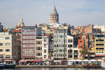 Wall Mural - Istanbul, Turkey - a quarter within the borough of Beyoglu, often known as Karaköy, Galata is a main district in Istanbul. Here in particular the skyline, with the imposing Galata Tower