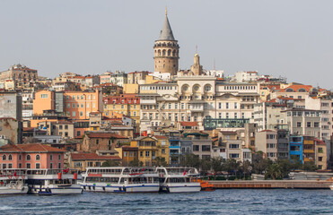 Wall Mural - Istanbul, Turkey - a quarter within the borough of Beyoglu, often known as Karaköy, Galata is a main district in Istanbul. Here in particular the skyline, with the imposing Galata Tower