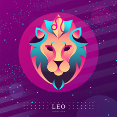modern magic witchcraft card with astrology leo zodiac sign. lion head logo design