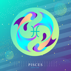 Modern magic witchcraft card with astrology Pisces zodiac sign. Koi fish logo design