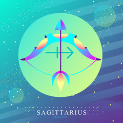 Modern magic witchcraft card with astrology Sagittarius zodiac sign. Bow and arrow illustration