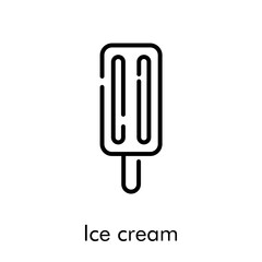 Poster - Símbolo helado con paleta de madera. Icono plano lineal con texto Ice cream en color negro