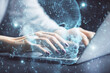 © peshkova - Multi exposure of woman hands working on computer and human brain hologram drawing. Ai tech concept.