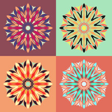 Retro Logotype Set. Vector Round Shapes. Vintage Logo Collection. Minimalist Logotypes. Retro Colored Mandala. Abstract Flower. Floral Logo.