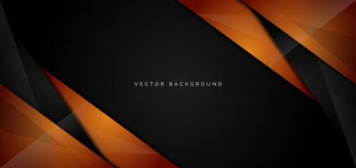 Wall Mural - Template corporate banner of orange and black glossy stripes on black background.