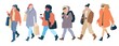 © Marina Tab - Crowd walking women of casual autumn clothes modern street style. Set vector flat cartoon colorful isolated illustration on white background.