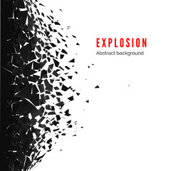 Wall Mural - abstract cloud of pieces and fragments after wall explosion. demolition black wall. shatter and dest