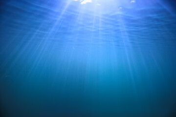 ocean water blue background underwater rays sun / abstract blue background nature water
