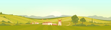 Morning In Tuscany Flat Color Vector Illustration