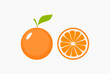 © Oleksandr - Vector image of whole orange with leaves and half of it on gray background.