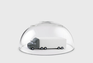 Wall Mural - Long truck with a trailer protected under a glass dome