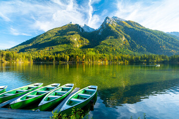 Wall Mural - boats on Lake Hintersee in Ramsau in Berchtesgaden, Bavaria, Germany