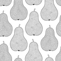 Wall Mural - Hand drawn pears for antistress coloring page.