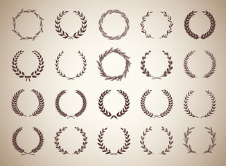 Wall Mural - collection of circular vintage laurel wreaths. can be used as design elements in heraldry on an awar