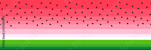Vector watermelon slice background with black seed banner,  border seamless patt Canvas Print
