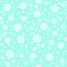 Winter  Holiday Snow Background. Christmas Blue Seamless Pattern With Snowflakes. Vector Illustration.