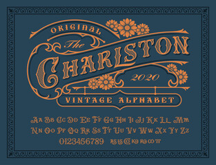 a vintage alphabet with upper and lower case, numbers, and special ligatures as well. it is perfect 