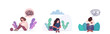 © mast3r - set upset girl crying depression problems stress psychotherapy mental health depression concept horizontal full length vector illustration