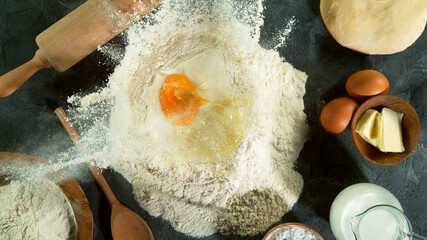 Wall Mural - Freeze motion of falling yeast dough into flour