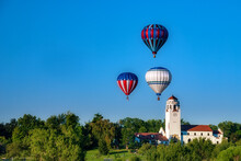 Hot Air Balloons Float Over The Iconic Train Depot In Boise Idaho