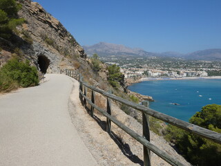 Walking trail in Serra Gelada Natural Park (El Parc Natural de la Serra Gelada), El Albir, Costa Blanca, Spain - scening view on the coast