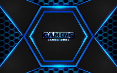 Wall Mural - Abstract futuristic black and blue gaming background with modern esport shapes. Vector design template technology concept can use element game banner, sport poster, cyber wallpaper, web, advertising
