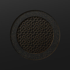 Wall Mural - Black and gold background with geometric texture tunnel style cut out paper embossing pattern.