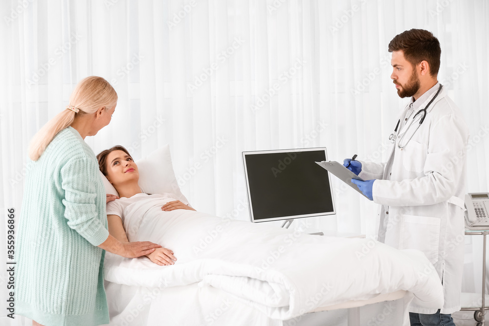 Mother visiting her daughter in hospital
