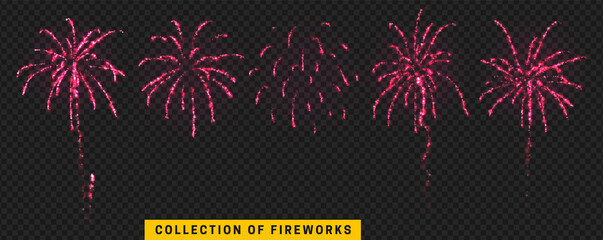 Canvas Print - Set festive fireworks isolated on transparent background