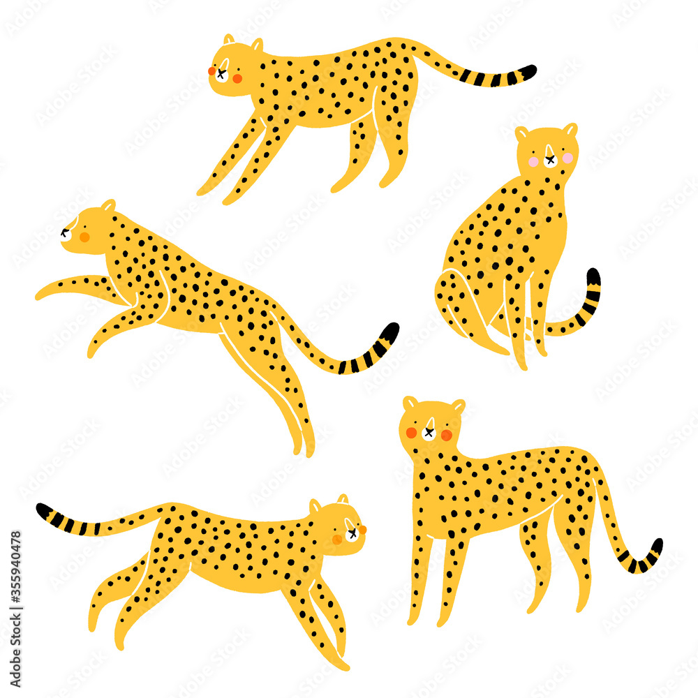 Cute cheetahs cartoon vector set Stock Vector | Adobe Stock