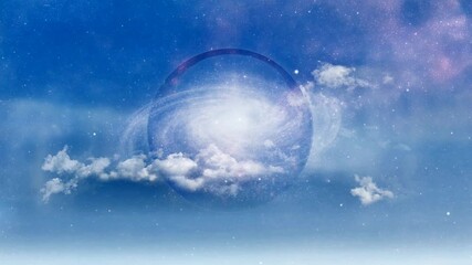 Wall Mural - Galaxy inside crystal ball. Clouds in the sky