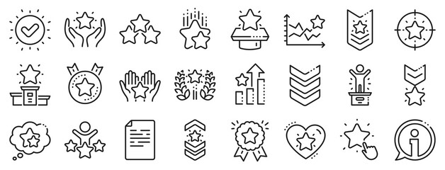 Wall Mural - first place, star rating and winner medal. ranking line icons. shoulder strap, army achievement and 