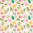 Seamless pattern with flat flowers and leaves on pastel pink background. Great for wallpapers, postcards, wrapping paper, fabric and others.

