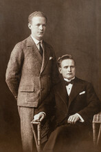 Germany - CIRCA 1930s: Two Males Portrait In Studio Vintage Art Deco Era Photo. Business Partners