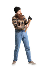 Poster - Handsome lumberjack on white background