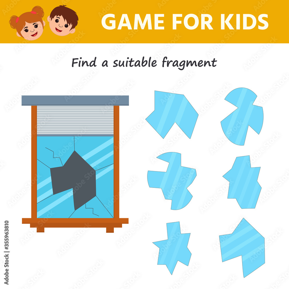 Game for kids. Educational page for children. Broken window. Find the ...
