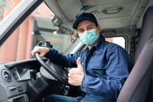 Truck Driver Giving Thumbs Up During Coronavirus Pandemic