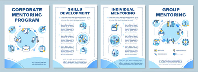 Wall Mural - Corporate mentoring brochure template. Coaching program. Flyer, booklet, leaflet print, cover design with linear icons. Vector layouts for magazines, annual reports, advertising posters