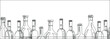 The silhouettes of the bottles of alcohol on a white background. Long banner for website design, menu, and wine list. Vector drawing.

