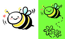 Bee Cute Cartoon Character Spring Flower Flying Insect