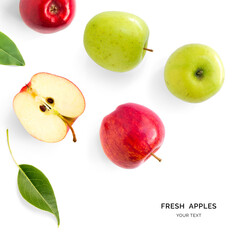 Wall Mural - Creative layout made of green and red apples. Flat lay. Food concept. Apples on the white background.