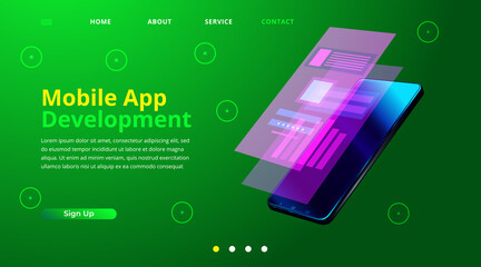 app development mobile banner web. Vector illustration