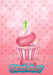 Wall Mural - vector illustration of happy birthday background with cake and balloon