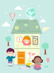 Canvas Print - Kids Geography Elements House Illustration