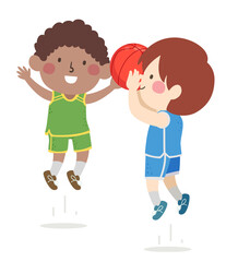 Sticker - Kids Boys Play Basketball Shoot Illustration