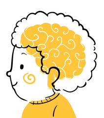 Sticker - Kid Boy Doodle Profile Brain Illustration